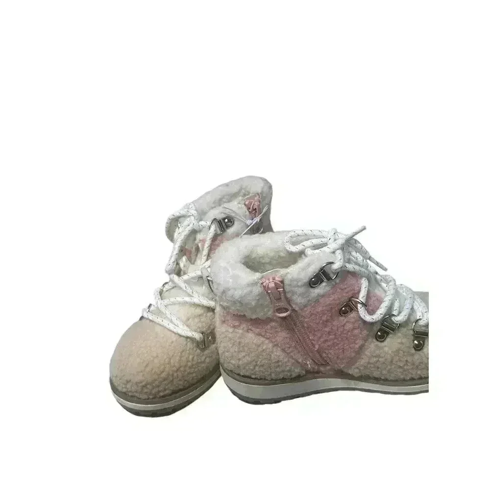 Cat & Jack- Kids Girl Lace-Up Side Zipper Fuzzy Combat Winter Boots,Beige